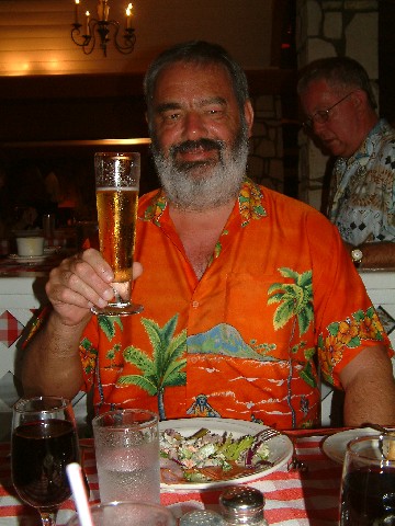 A quiet drink in a loud shirt in the Topaz restaurant.