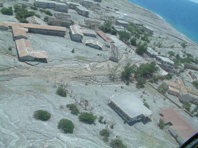 Plymouth, the abandoned ash-covered former capital of Montserrat.