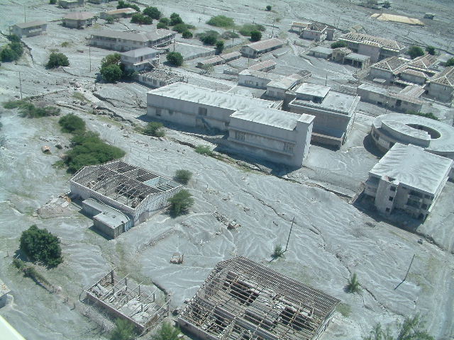 Plymouth, the abandoned ash-covered former capital of Montserrat.