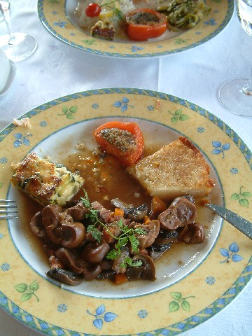 The starters at lunch in L'Auberge du Colvert, Mareuil Caubert.