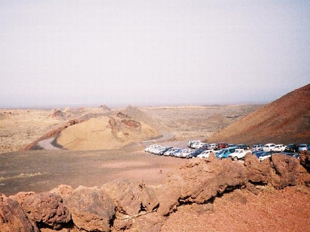 View from the visitor centre of the Timanfaya volcanic National Park.