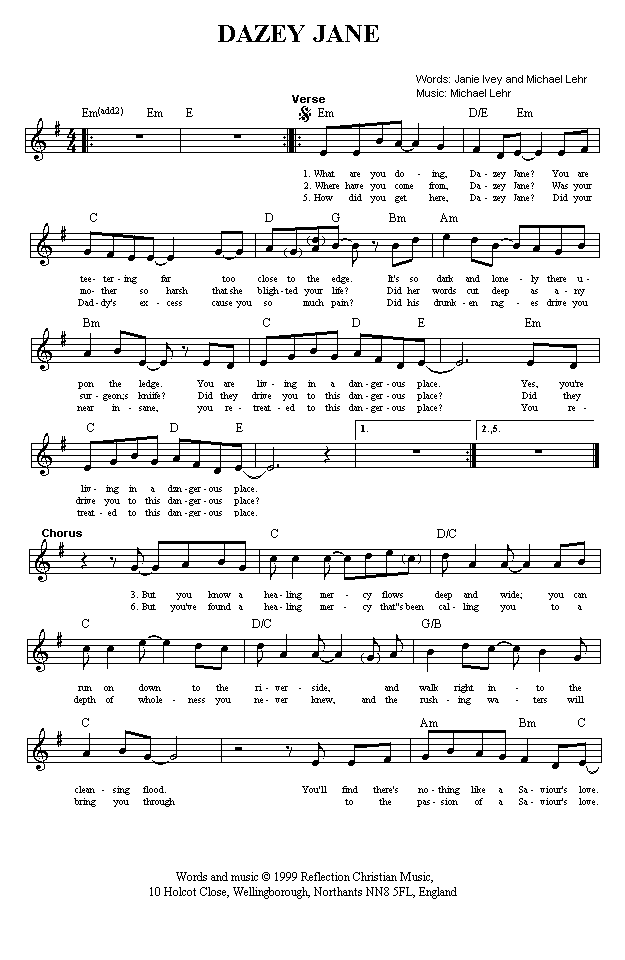 (Page One of 'Dazey Jane' sheet music in *.gif format)