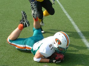 Richard Green lands with a diving catch