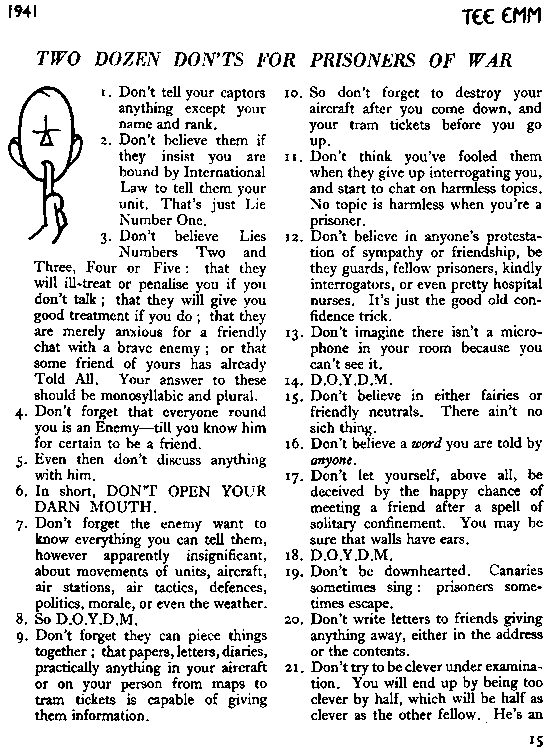 Two Dozen Don'ts for Prisoners of War - Tee Emm - part 1